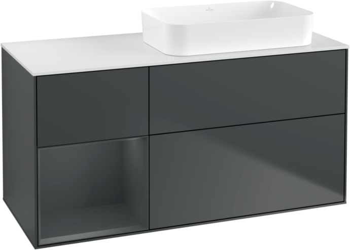 Villeroy und Boch Finion Waschtischunterschrank F681HGHG 120x60,3x50,1cm, Regal links Midnight Blue Matt Lacquer, Midnight Blue Matt Lacquer