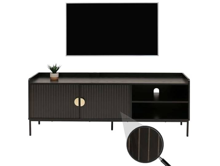 Mendler TV-Rack HWC-O39 Melamin MDF 56x150x40cm - Holzoptik schwarz TV-Board, Fernsehtisch, Lowboard, TV-Schrank, Kommode