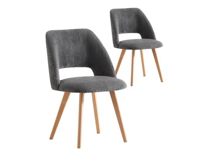 B&D home Esszimmerstühle Vicky 2er Set, Cordstoff Dunkelgrau, Holzbeine Polsterstühle, Ergonomische Sitzschale, Natur, Modern-Landhaus Design, Für Küche, Esszimmer & Wohnzimmer