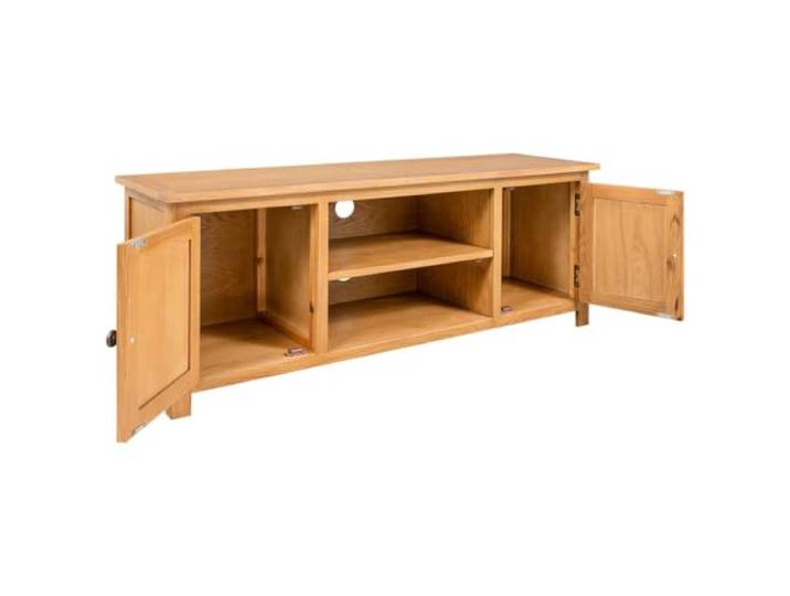 GKHPYURE TV-Schrank 110 x 35 x 44 cm aus massiver Eiche Massives Eichenholz, Finish und zwei Türen, zwei offene Fächer, Montage erforderlich