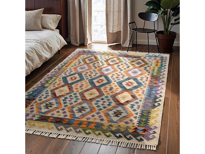 Teppich HANSE HOME Kelim Oasis , bunt (creme multifarben), B:120cm H:3mm L:170cm, Baumwolle, Wolle, Teppiche, Teppich, Wolle, Baumwolle, Natur, Handgewebt, orientalisch, Boho, traditionell