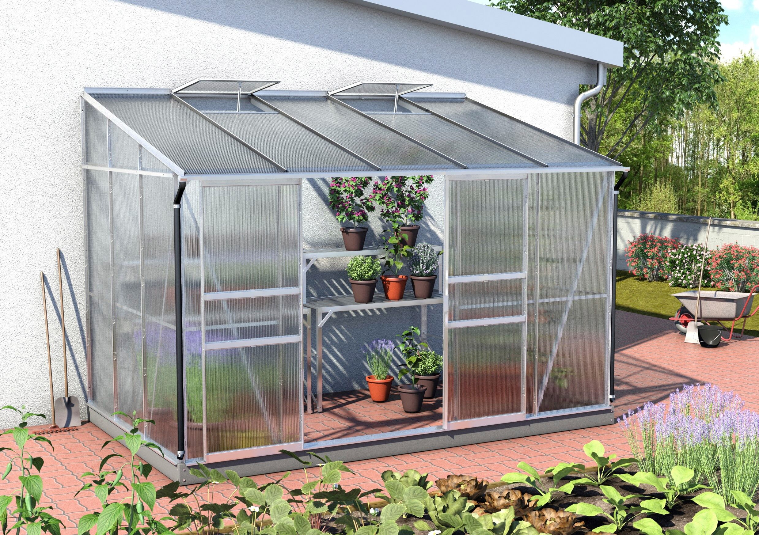 Anlehngewächshaus VITAVIA "Osiris 6500", silber (silberfarben), B:324cm T:201cm, Gewächshäuser, Anlehngewächshaus