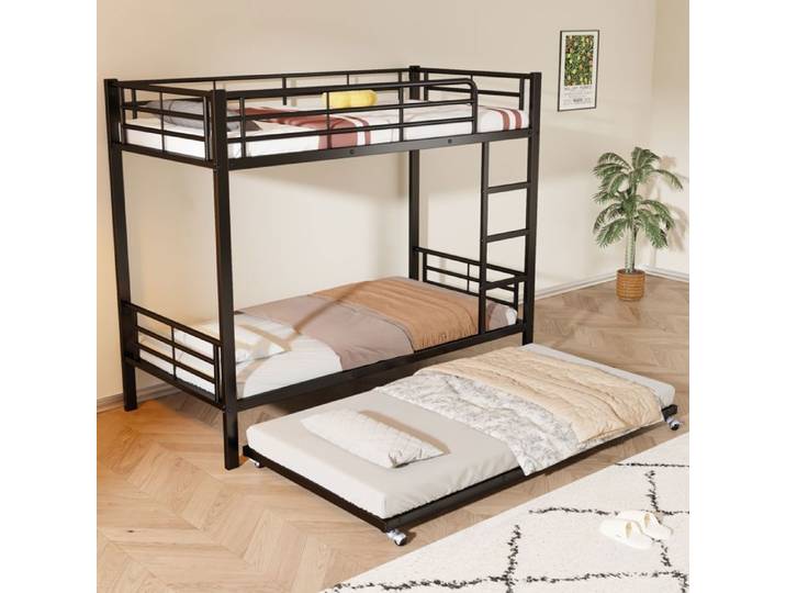 Lit en fer Lit superposé Convient aux enfants et adolescents avec lit gigogne quatre barrières latérales au lit supérieur Fer