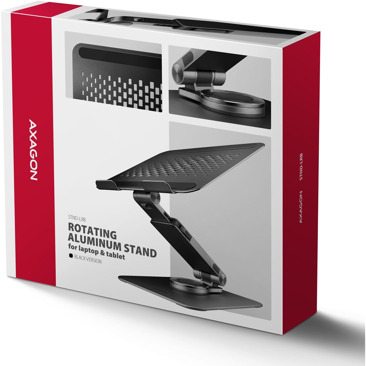 AXAGON STND-LRB Laptop-Ständer, 360° drehbar, Doppelgelenk, verlängerbar - schwarz