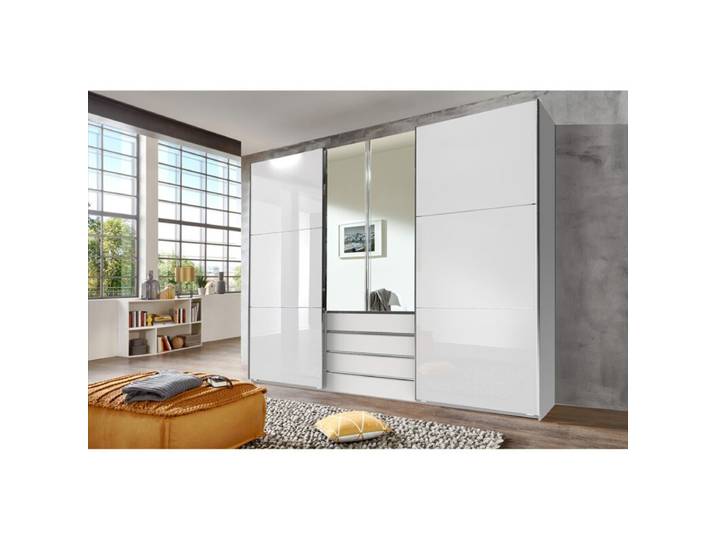 Wimex MagicGlas Dreh-/Schwebetürenschrank mit Glasfronten - Glas weiß, Dekor weiß, Spiegelglas - 236 Modern, Zeitlos