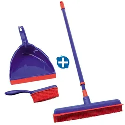 Kehrset mit Gummibesen, Gummifeger, Kehrschaufel & Telestiel in verschiedenen Farben je nach Verfügbarkeit