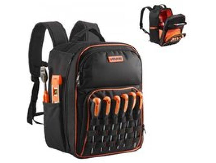 VEVOR Werkzeugrucksack, 49 Taschen, Werkzeug-Aufbewahrungs-Organizer, Backpack mit Laptopfach und verstärktem Stoffboden, Baustellenrucksack, Werkzeugtasche für Elektriker, Handwerker