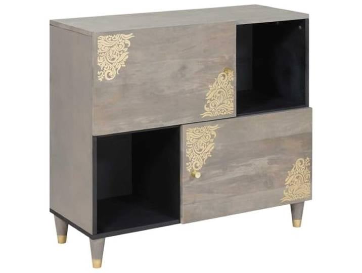 KGTKGTYER Sideboard, Mango Massivholz Kommode mit Türen & Gold-Design Massives Mango-Holz, Stauraum mit Regalfächern, Messingknöpfe, Wohnzimmer-Stil