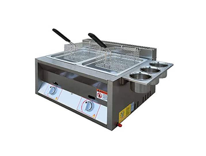 Gasfritteuse, Gewerbliche Edelstahl Fritteuse mit Hoher Kapazität, Professionelle Gas Arbeitsplatten Küchenbratmaschine, Doppel Fritteuse für die Restaurant Heimküche
