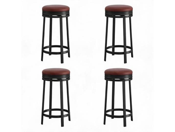 JoyGarden Lot de 4 Tabourets de bar pivotant élégant – Siège rond sans dossier en cuir PU imperméable – Hauteur comptoir – Marron