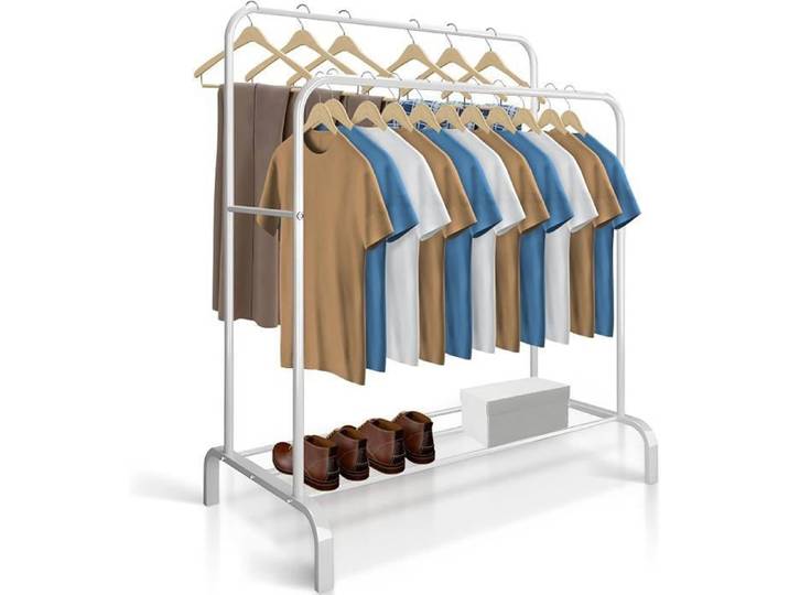 Portant à Vêtements Solide sur Pieds Penderie Vêtements Pliable Charge Lourde Porte-Manteau avec Sans Roulettes Blanc
