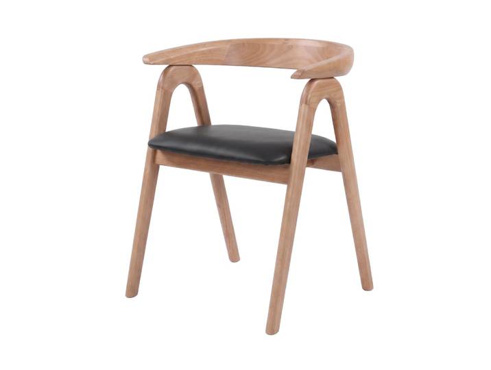 Chaise en bois d'hévéa blond et cuir synthétique noir