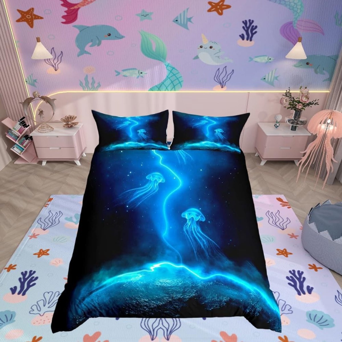 Omgoods Onderwater Jellyfish Dekbedovertrek voor Kinderen 200 x 200 cm