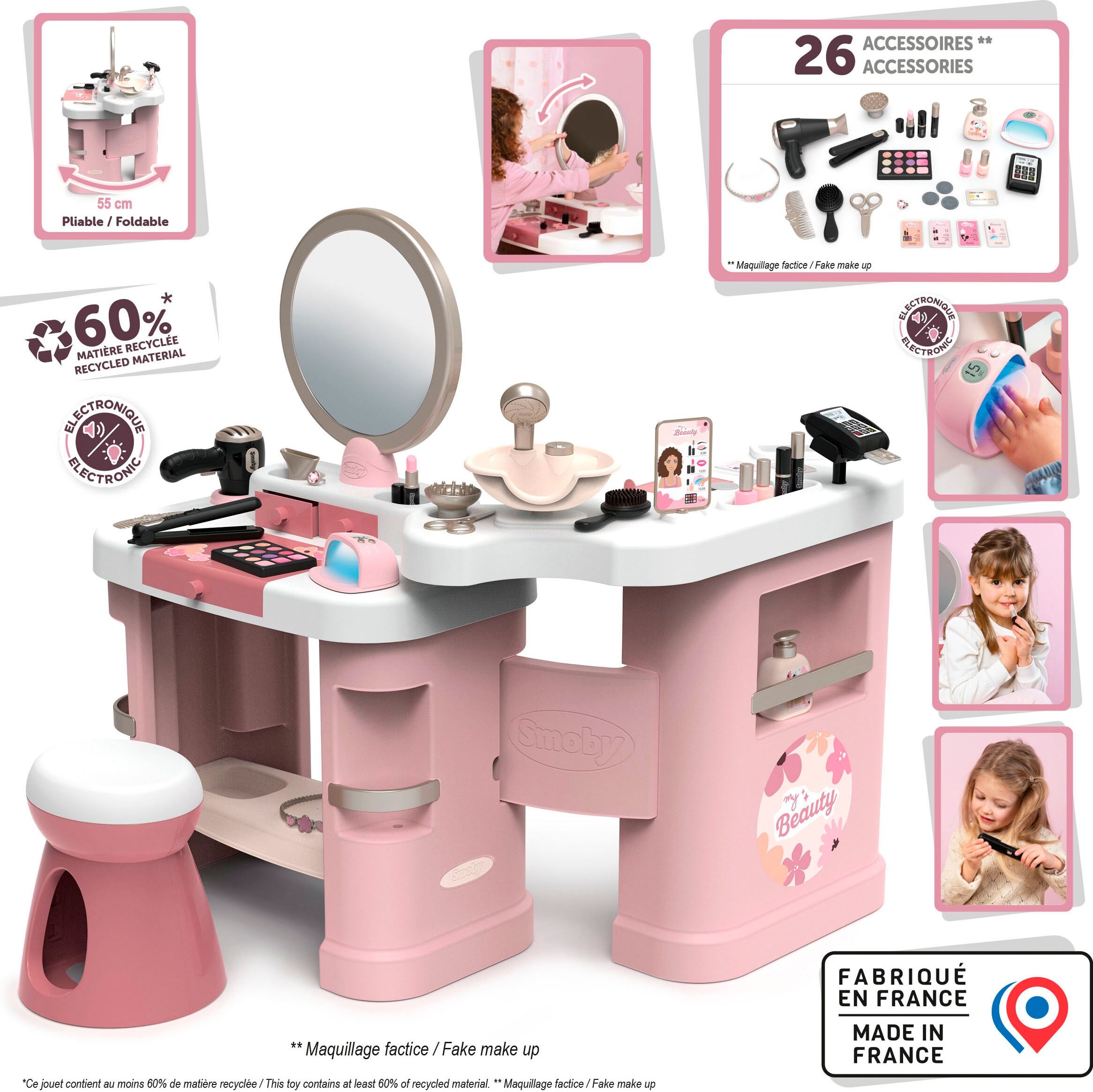 Schminktisch SMOBY "My Beauty Center Kosmetikstudio", rosa, Tische, Kinder, B/H/T: 97,5cm x 51,5cm, Schminktisch, mit Licht- und Soundfunktion, B:97,5cm T:51,5cm