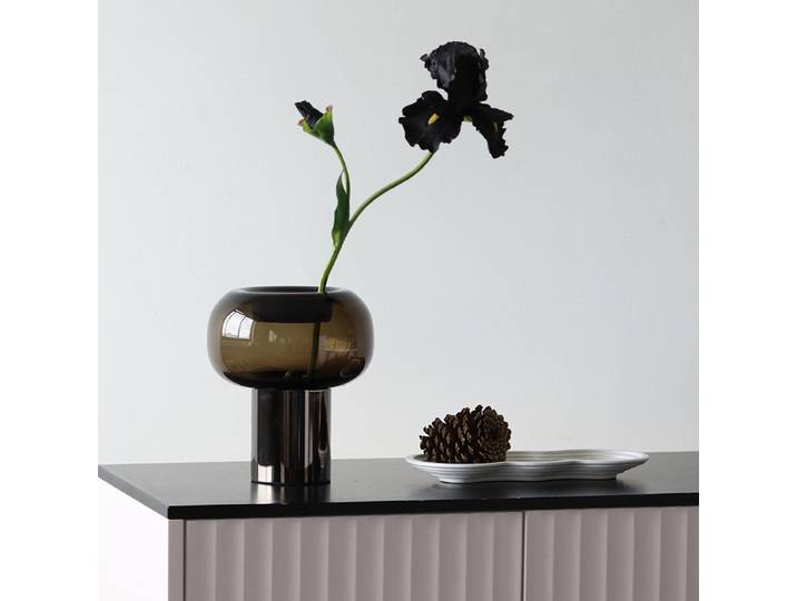 Vase en verre foncé, pot de fleurs à Base cylindrique avec cadre en fer, décoration de salon, Vase hydroponique créatif, récipient en verre