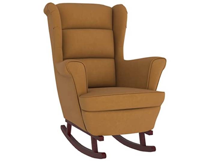 vidaXL Schaukelstuhl mit Massivholz-Gummibeinen Relaxstuhl Schaukelsessel Schwingsessel Relaxsessel Schwingstuhl Polstersessel Sessel Braun Samt