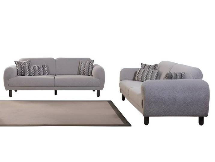 JVmoebel Polstergarnitur Sofa-Set Holzrahmen Graue Farbe Glatte Ecken Minimalistischer Stil, (2-tlg)