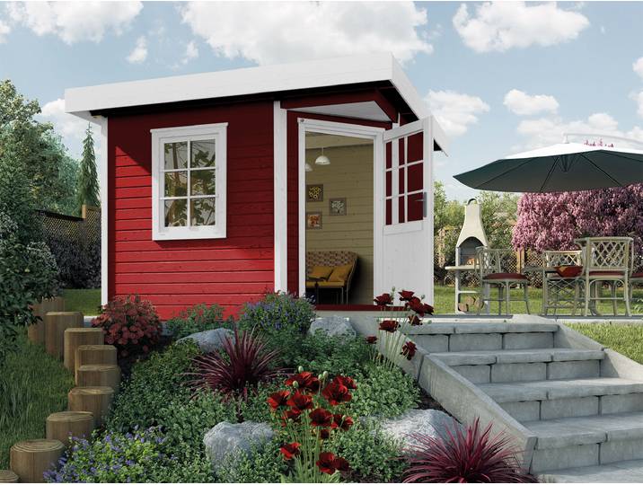 WEKA 213.2424.43000 Gartenhaus/Blockbohlenhaus Fides 1 /Einzeltür/Einzelfenster ; Größe: 1 ; Farbgebung: Schwedenrot ; Wandstärke: 28 mm ; Maße (LxBxH): 238 cm x 273 cm x 237 cm ; Seitenwandhöhe: 226 cm