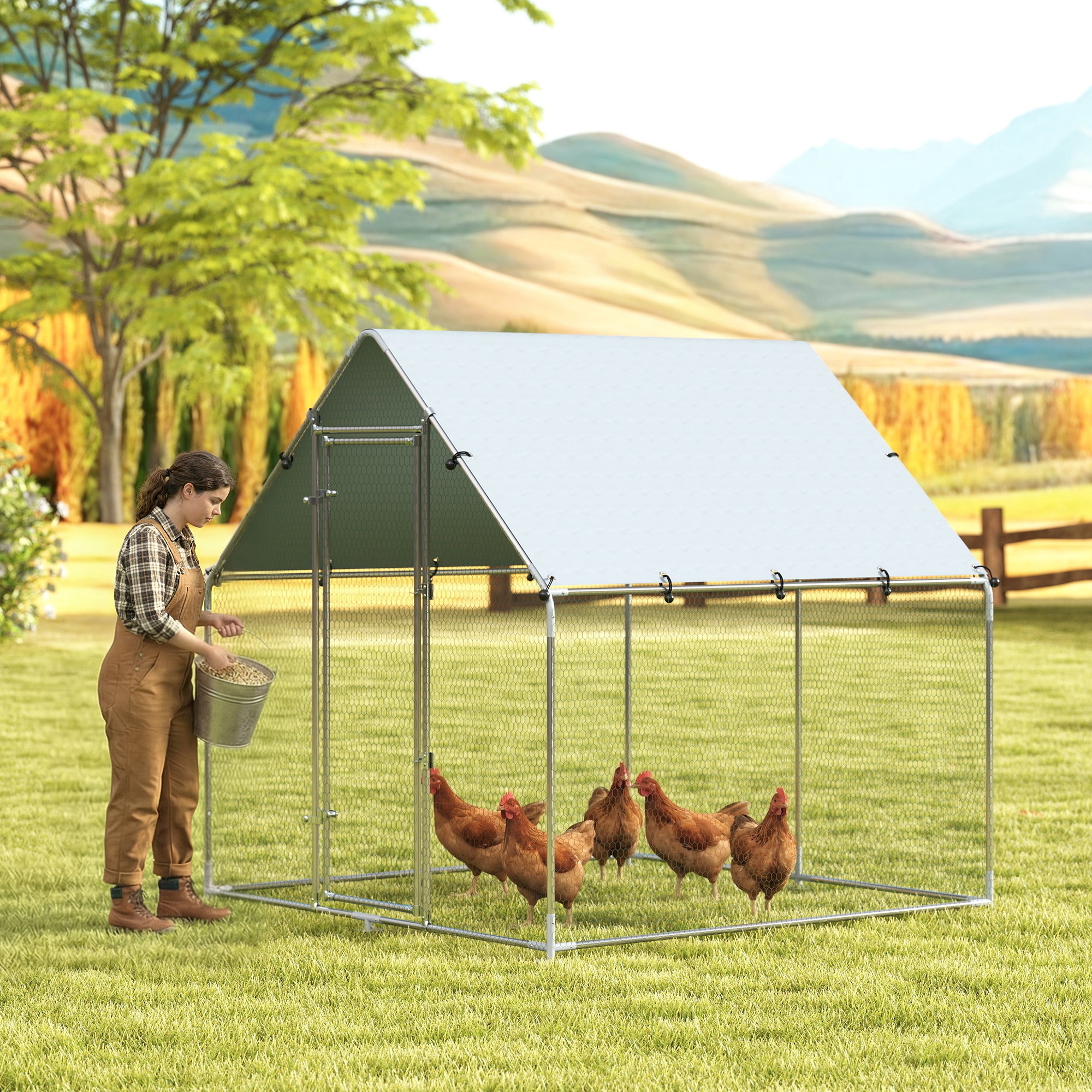 Pawhut Pollaio per Galline da Esterno con Tetto e Serrature, in Acciaio Zincato, 2x2x2 m, Argento   Aosom Italy
