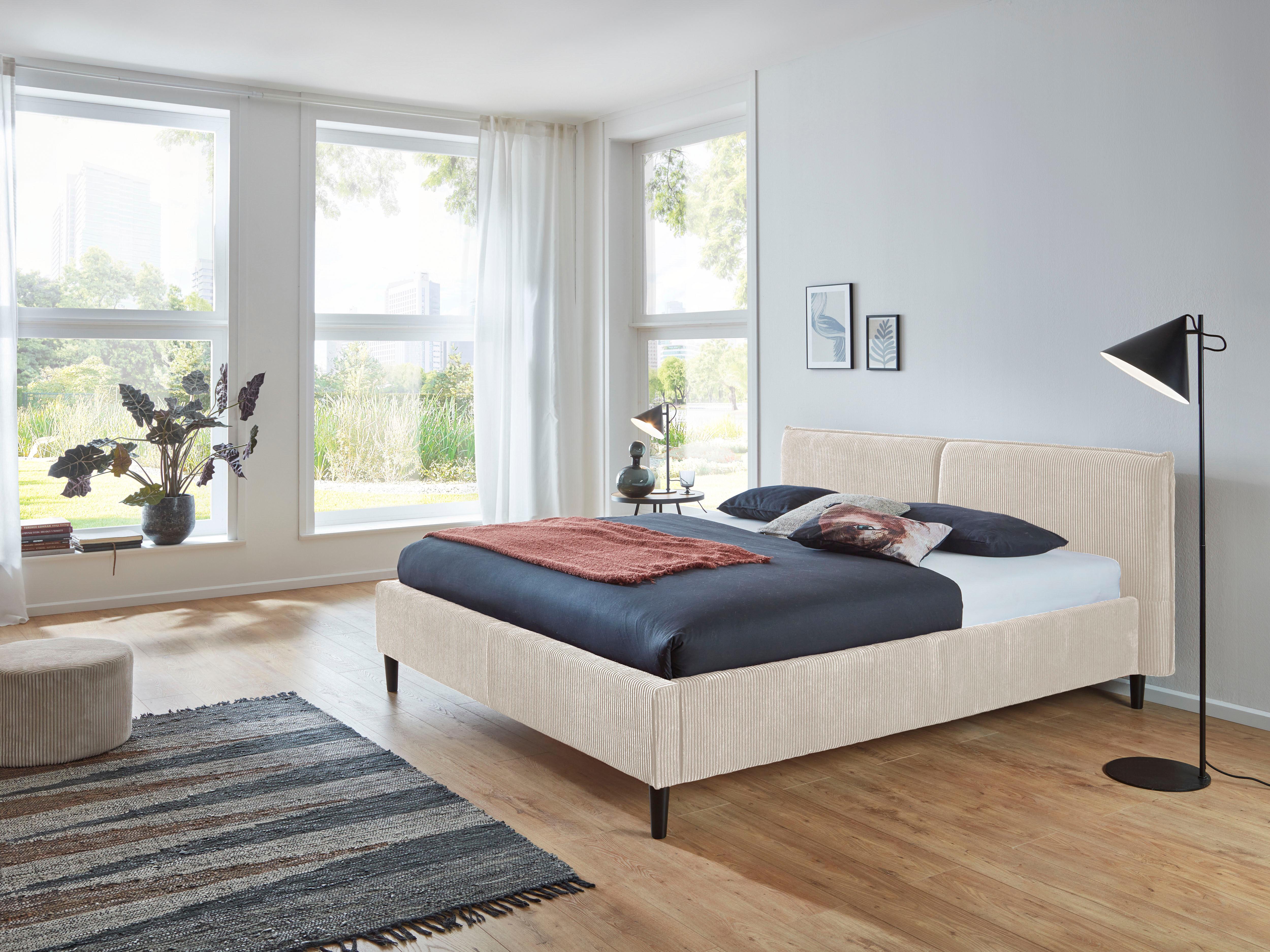 Polsterbett HOME AFFAIRE "Brookfield", beige (creme), B:211cm H:95cm L:225cm, Betten, Polsterbett, mit Cordbezug und hoher Belastbarkeit creme Liegefläche Länge B: 200cm x 180cm, Cord, Höhe Bett: 95cm