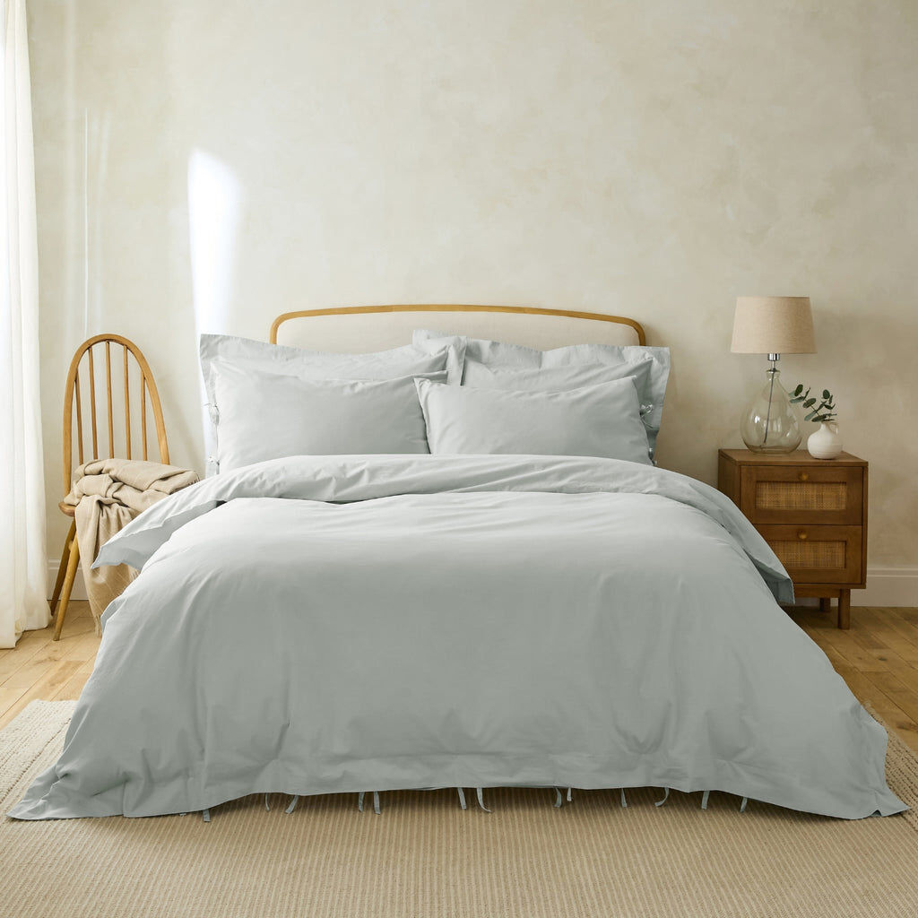 17 Stories Stiliana 300 Thread Count Stonewashed Cotton Edged Duvet Cover with Tie Hems Mineral Blue Kingsize Duvet Cover