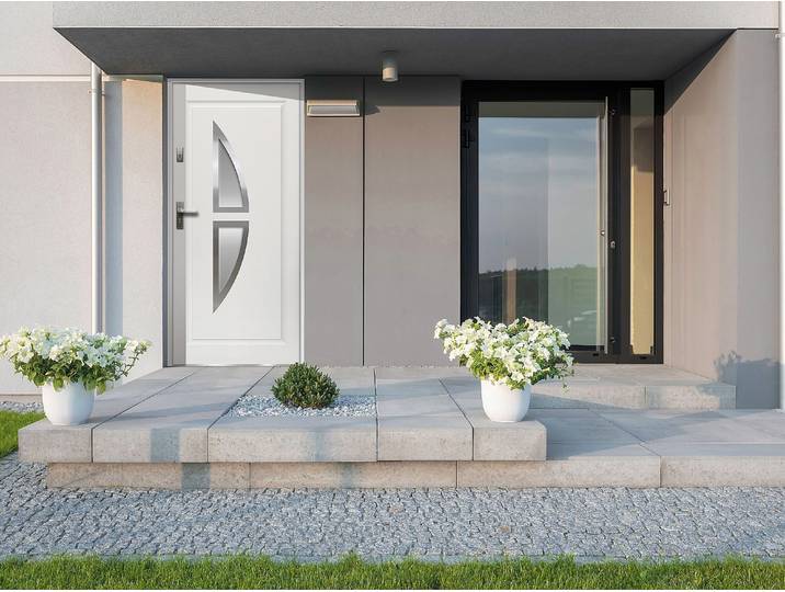 Eingangstür aus Stahl, verglast mit Edelstahl H207 x B100 cm weiß - Stärke 55 mm - DIN rechts - COVAS