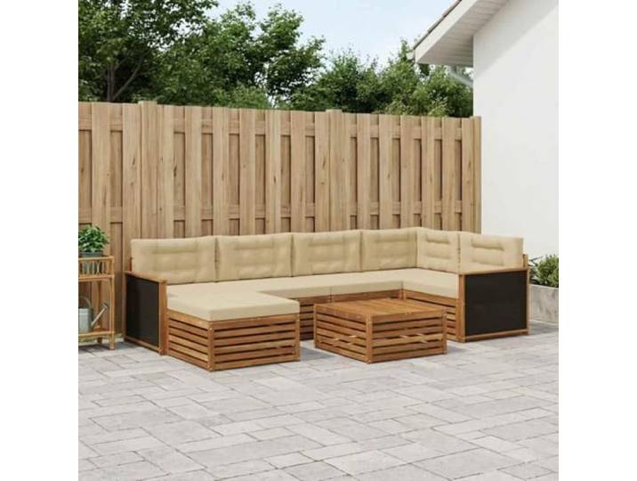 RJPLMFV Sitzgruppe für den Außenbereich, 7-teilig, massives Akazienholz Minimalistisches Design, lackierte Oberfläche, bequem, modular, pflegeleicht