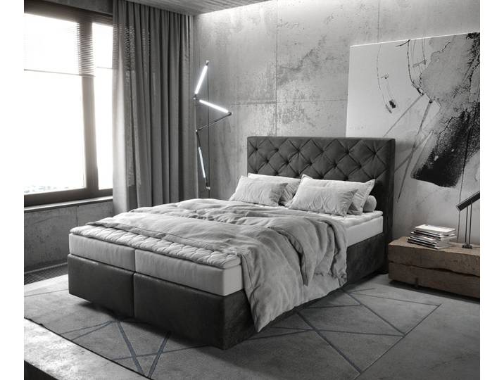 Boxspringbett Dream-Great 140x200 cm Mikrofaser Anthrazit Vintage mit Matratze und Topper, Boxspringbetten