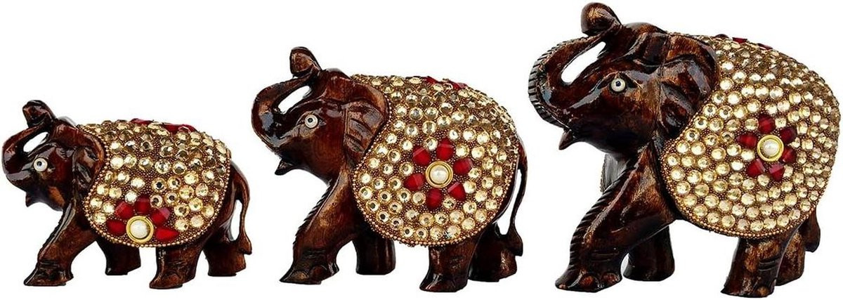 Handgemaakte houten olifant decoratief figuur voor op tafel in multicolor