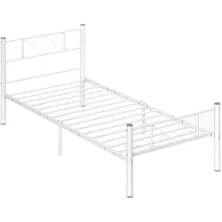 OKWISH Bett 90x200 aus Stahl mit Lattenrost, stabiles Metallbett platzsparend, modernes Einzelbettgestell, robust und langlebig, Schlafzimmerbett Weiß