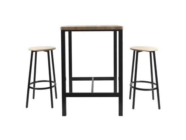 CORTEZ - Ensemble Table Haute et 2 Tabourets en MDF et Pieds Métal Noir