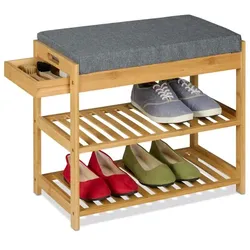 Relaxdays Schuhbank mit Polster und Schublade Grau,Hellbraun