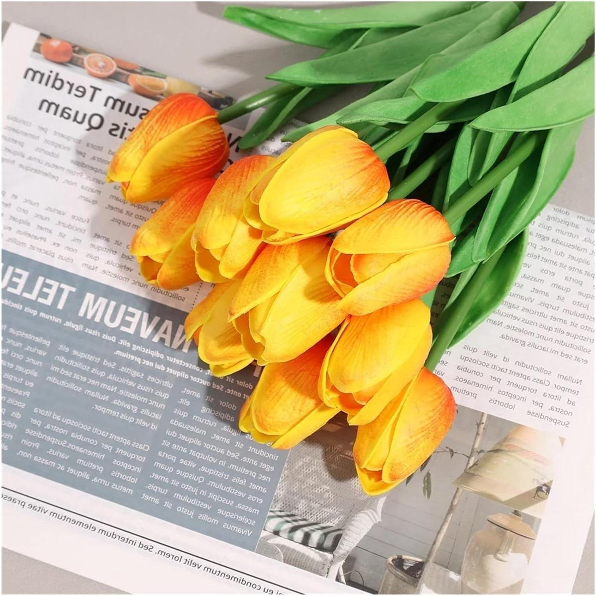 Set van 10 oranje kunsttulpen voor interieurdecoratie