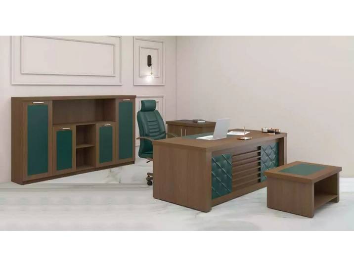 Xlmoebel Büromöbel-Set Braune Luxus Office Garnitur 4tlg. Schreibtisch Designermöbel, (4-tlg., Schreibtisch, Couchtisch, Beistelltisch, Schrank), Made in Europa
