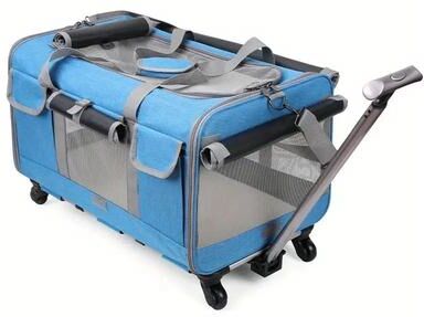 Uplift Treasures Extra Large Foldable Pet Travel Carrier With Trolley blue