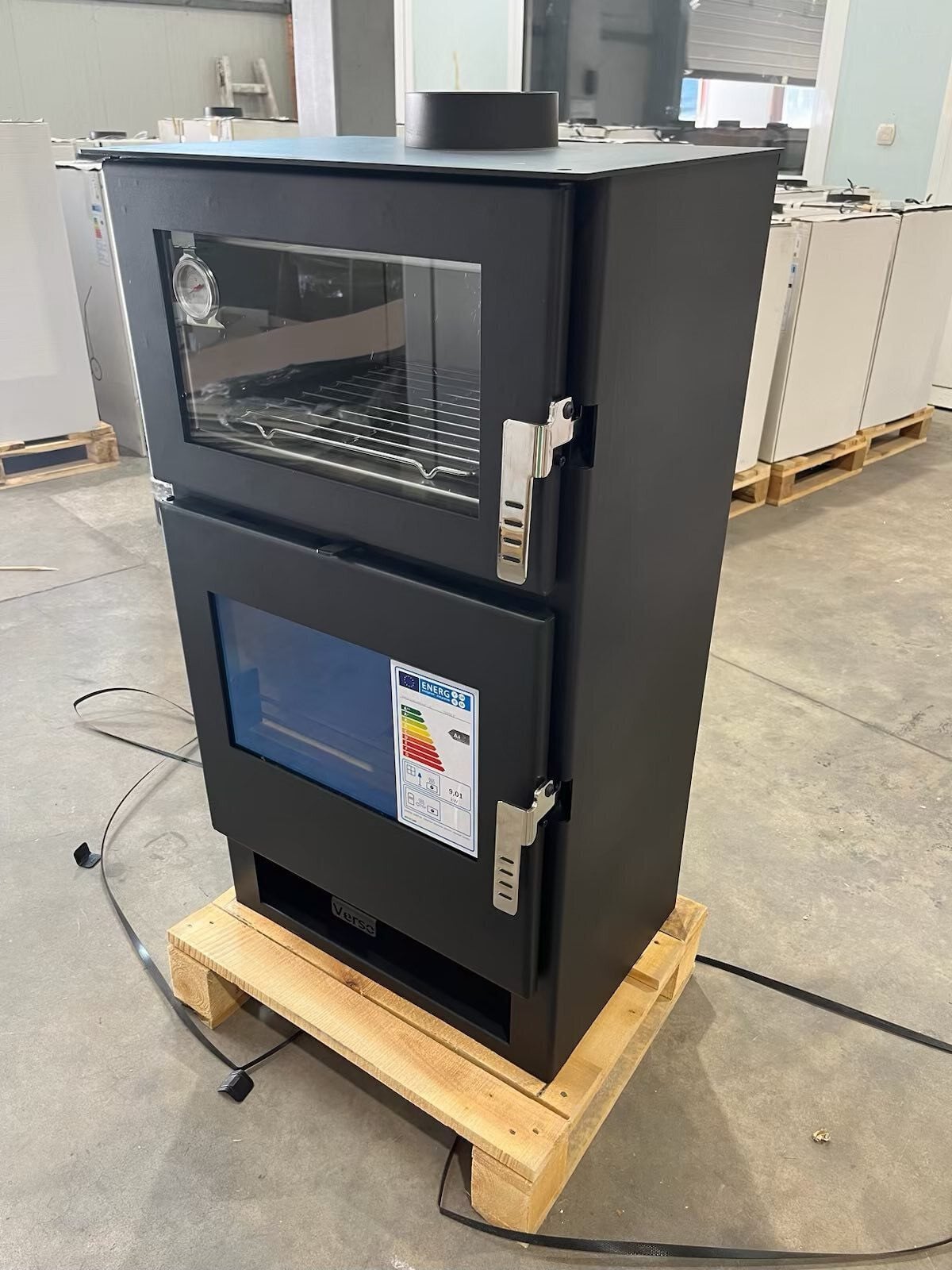 Verso Inox F houtkachel met bakoven, 9 kW