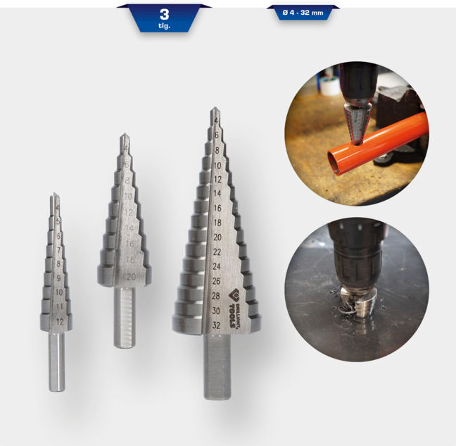 Brilliant Tools Jeu de forets étagés, 3 pcs, Ø 4- 32 mm (BT101925)