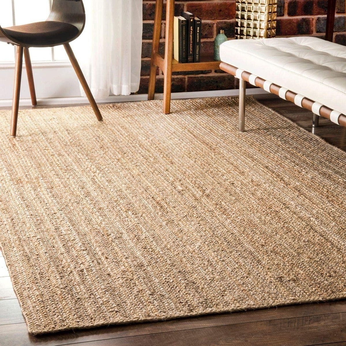 Handgemaakt Jute Vloerkleed Beige - Vierkant - Rustiek - Voor de Woonkamer