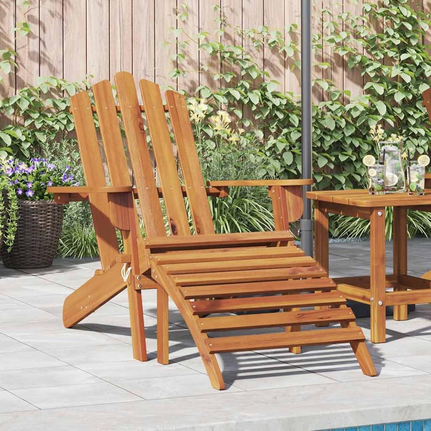 Adirondack-Gartenstuhl aus massivem Akazienholz mit Fußstütze für Garten und Terrasse