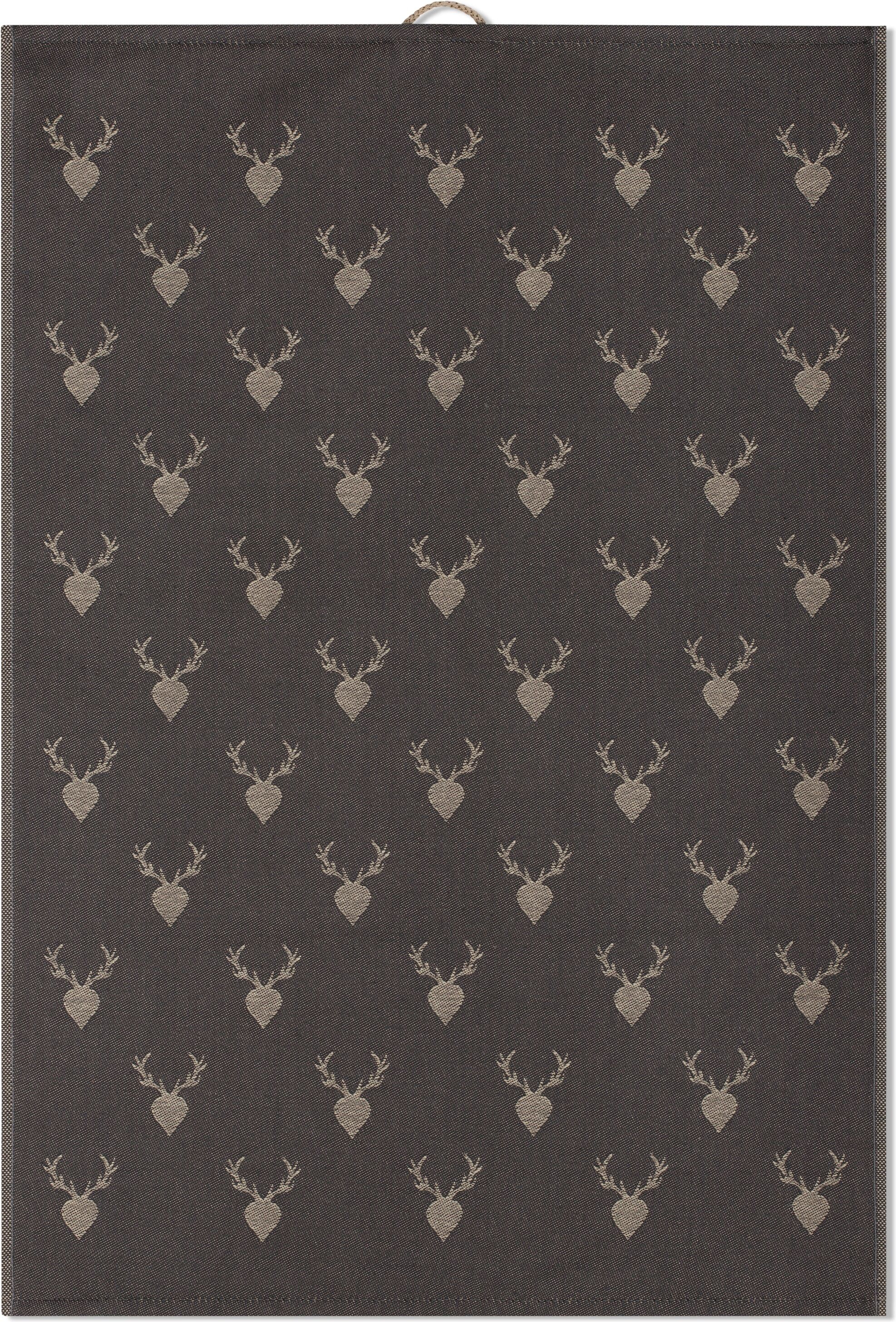 Geschirrtuch ROSS "Hirsch, allover 3er-Pack", braun (anthrazit, beige), B:18cm H:4cm L:27cm T:4cm, 100% Baumwolle, Geschirrtücher, Geschirrtuch anthrazit, beige 3, 100 % Baumwolle