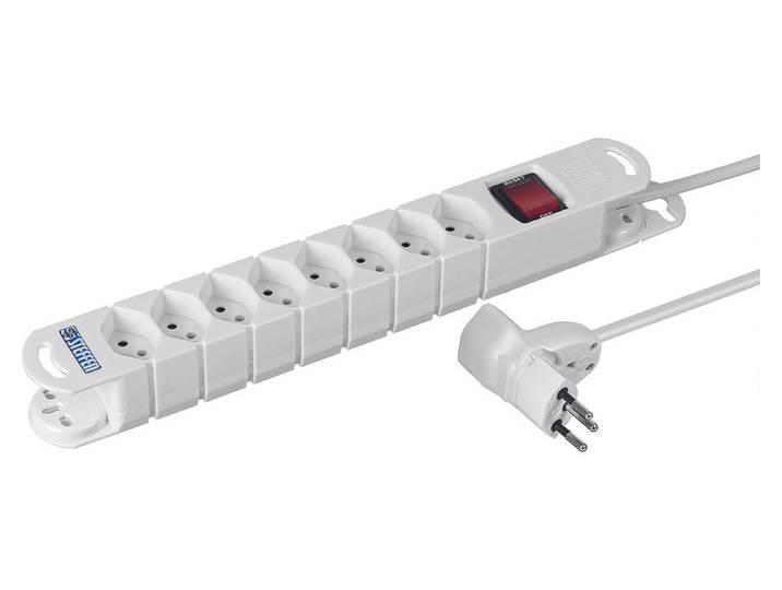 Steffen Steckdosenleiste Variabl 8xT13 3m mit Schalter + Dreh-Winkelstecker Mister T weiss