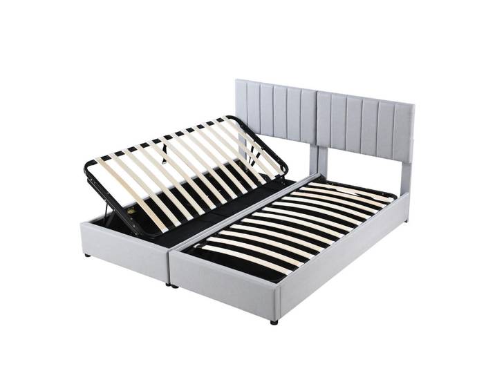 Chicfurn Polsterbett 180/200 cm in Grau mit Bettkasten und Umbaufunktion Leinenstoff, Rechteckig, 180x200 cm, Schlafzimmer, Betten, Polsterbetten