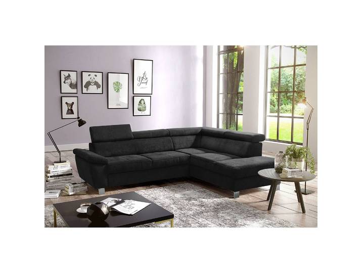 Ecksofa Waal II Schwarz/Schwarz Microfaser 252 x 76 x 208cm Ottomane davorstehend links ohne Schlaffunktion Modern