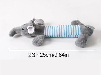 Uplift Essentials Mess Free Stuffingless Plush Squeaky Dog Toy elephant