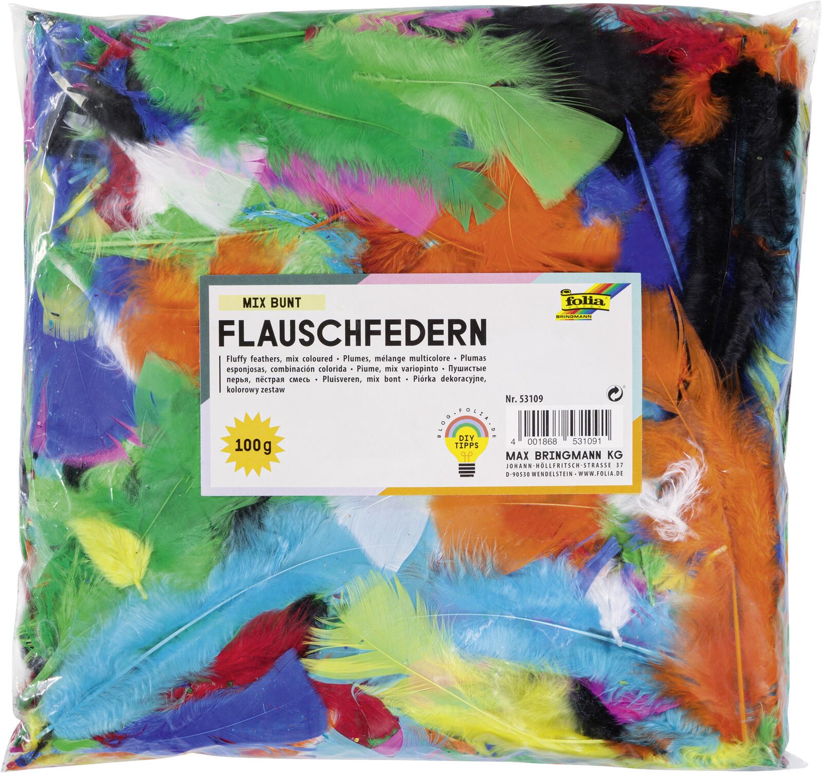 folia Federn mehrfarbig Flauschfedern MIX BUNT 100 g, 1 Pack 53109