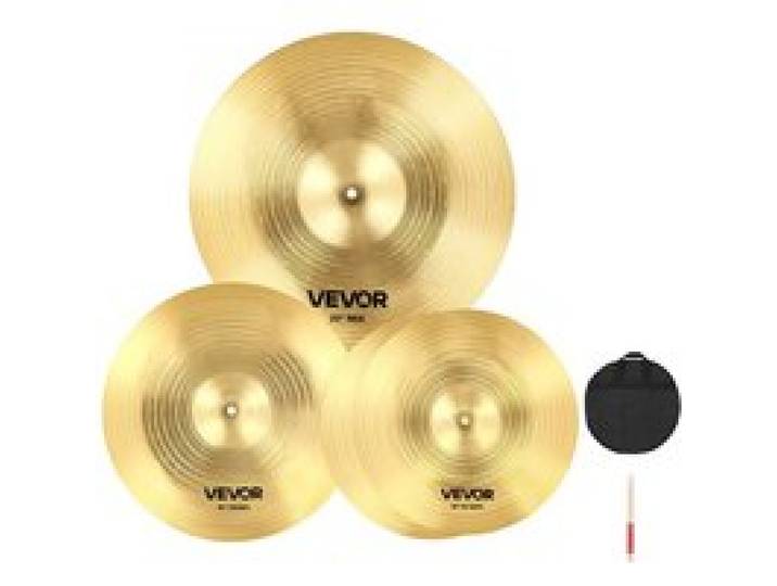 VEVOR 3-teiliges Beckenset 355mm HiHat 400mm Crash 505mm Ridebecken Legierung (14 16 20 Inches)