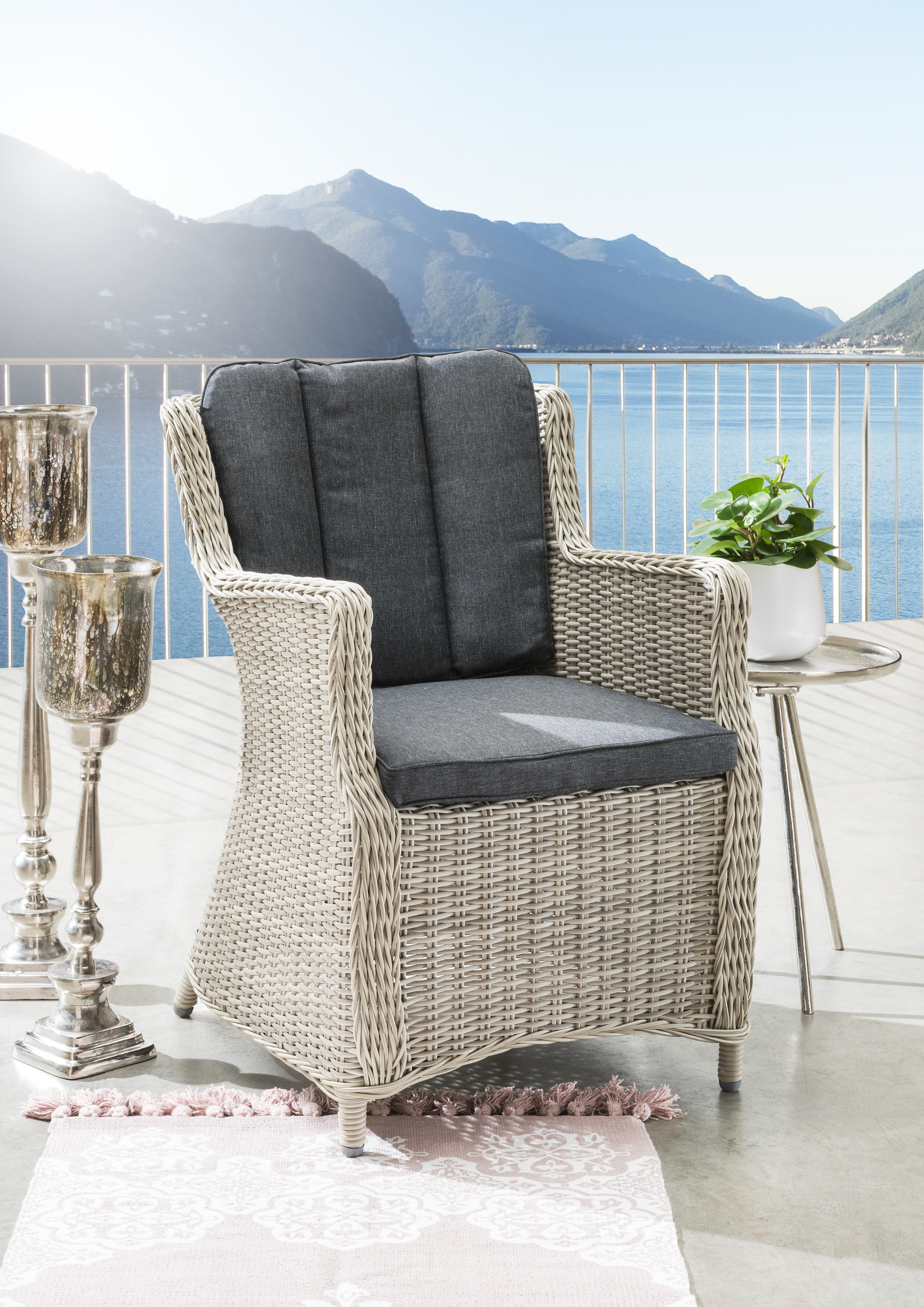 Destiny Gartensessel LUNA 2er Set, Polyrattan + Aluminium, vintage weiß
