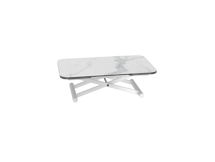 Höhenverstellbarer und ausziehbarer Design Ess- und Couchtisch „Enora“ Keramik Marmoroptik Weiss Akante Design