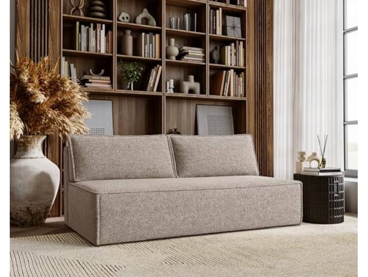 Kaiser Möbel - Sofa mit Schlaffunktion und Bettkasten, Sofa 3-sitzen, Schlafsofa, Bequemes Couch für Wohnzimmer und Jugendzimmer, Schlafcouch, Polstersofa, Klappsofa, ohne Armlehnen, Duo, Warmbeige