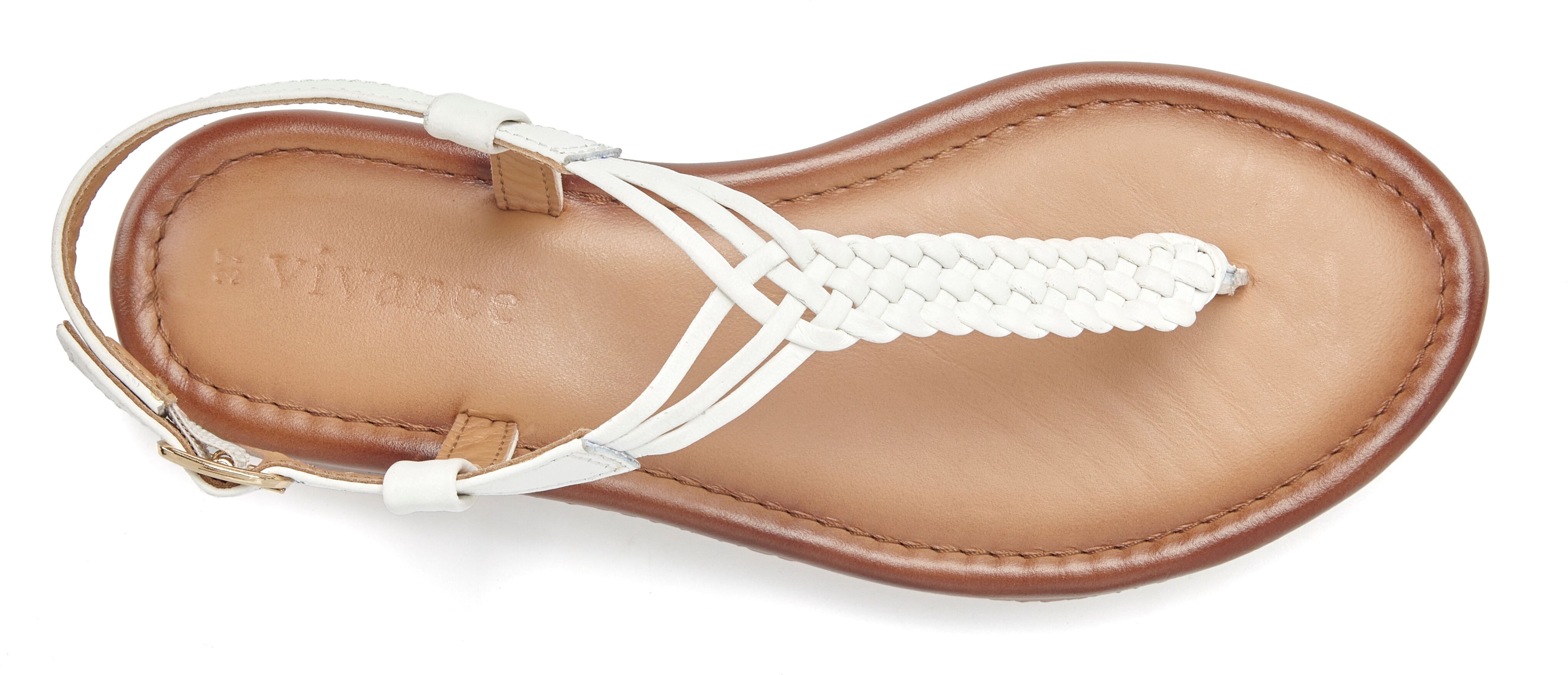 Zehentrenner VIVANCE "Sandalette, Sommerschuh, Sandale, Ledersandale", Damen, Gr. 36, beige (weiß), Obermaterial: 100% Schafsleder. Decksohle: 100% Schafsleder. Futter: 100% Schafsleder. Laufsohle: 100% Synthetik, Flechtoptik, geflochten, unifarben, Basic